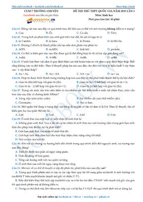 Đề thi thử THPT Quốc gia môn Sinh học năm 2019 (Lần 3) - Cụm 7 trường chuyên